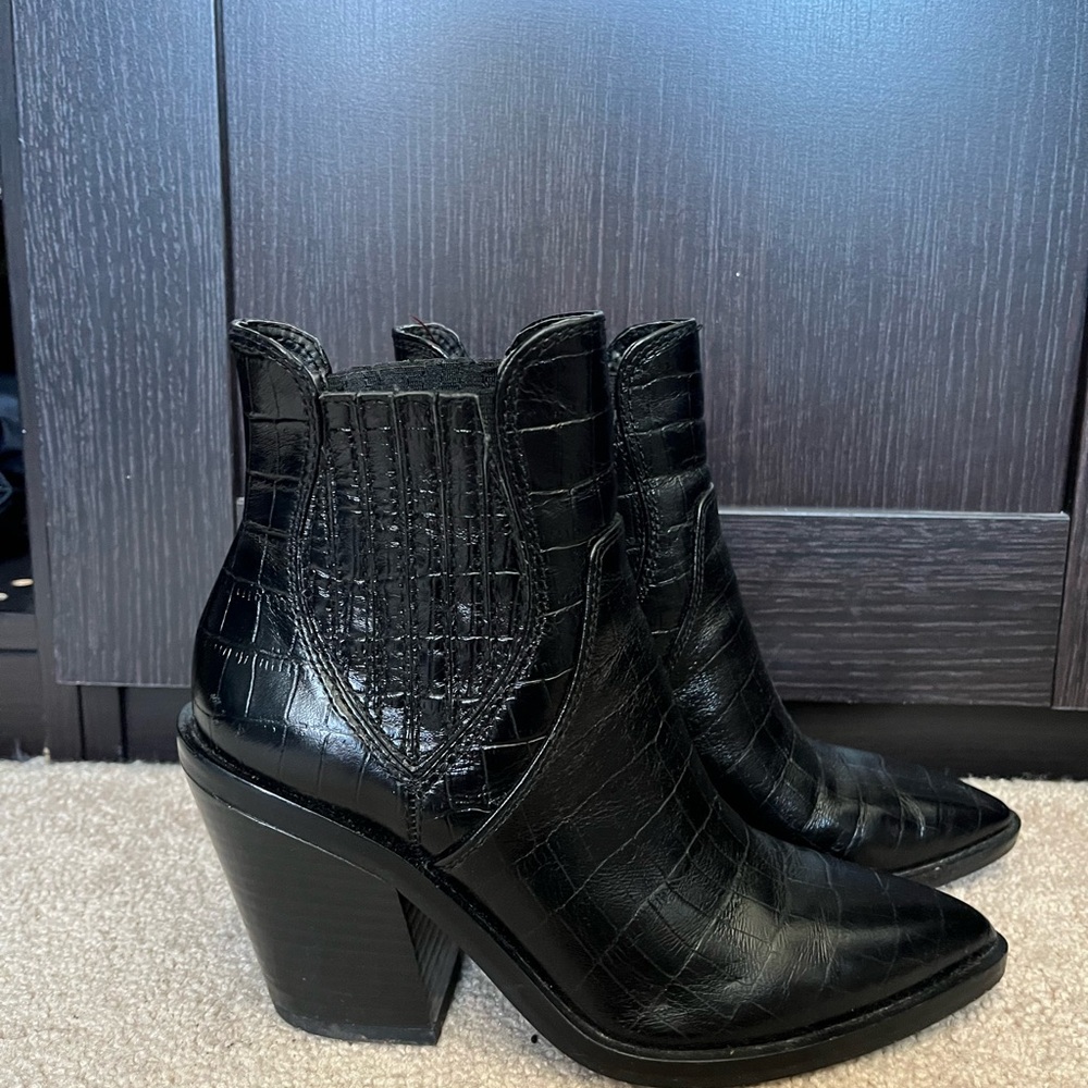 Rebecca Minkoff Black Croc-Patterned Booties-Great Condition